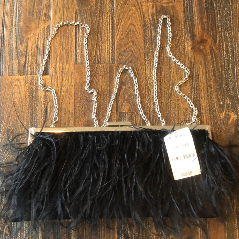 INC Feather Clutch Black NWT